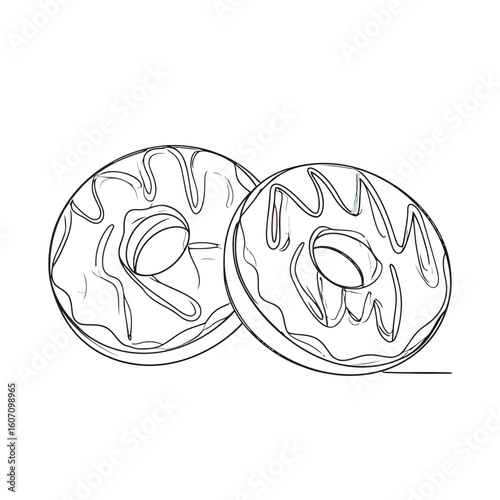 Pair of delicious donuts with glaze topping in a hand-drawn sketch style.