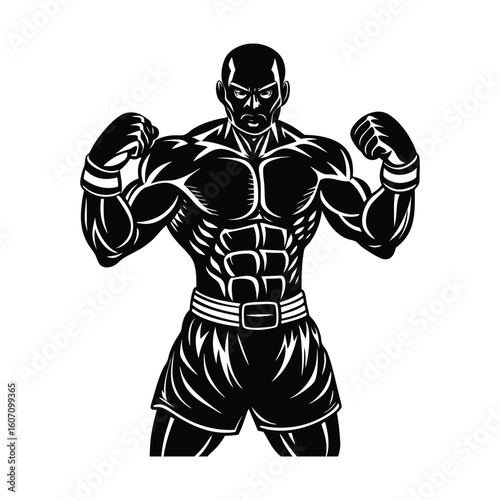 Vector a boxer stand with pose vector silhouette on white background