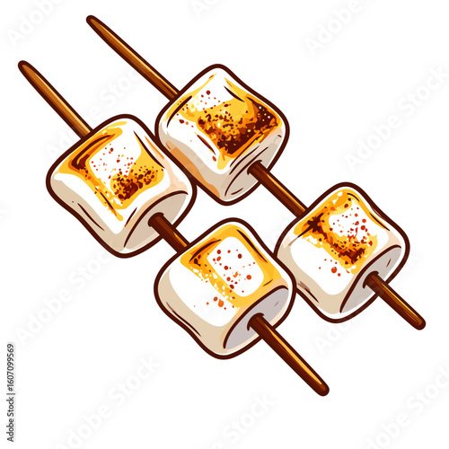 toasted marshmallows on sticks, cartoon style clip art preview