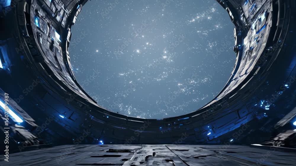 Futuristic Portal to Outer Space with Blue Lights