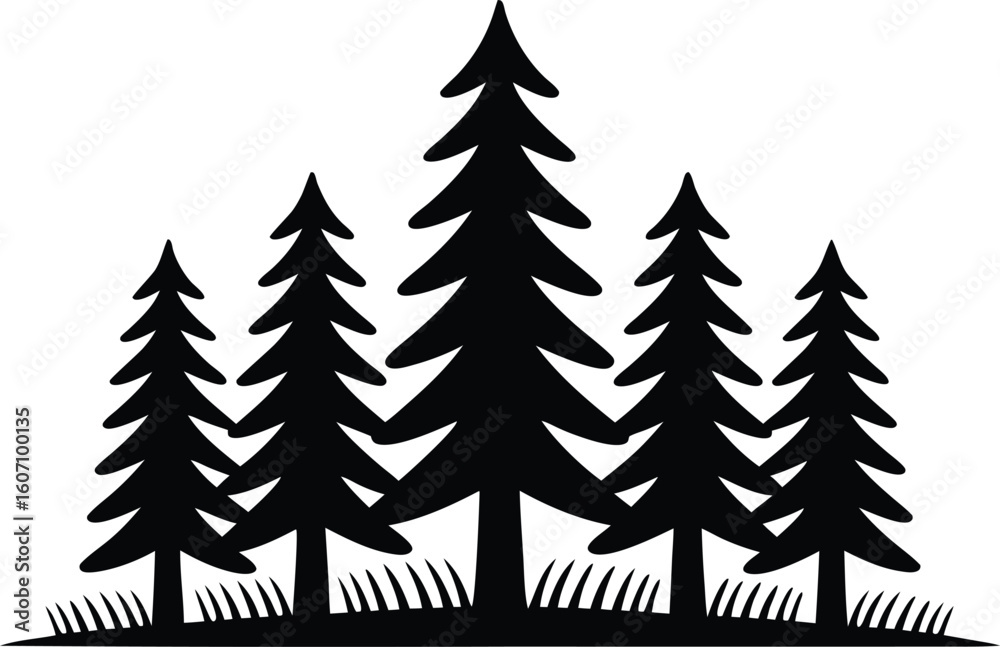 Obraz premium Pine Tree Forest Silhouette Vector for Logo and Icon Design 