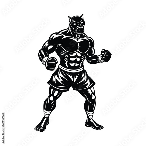 Vector a boxer stand with pose vector silhouette on white background