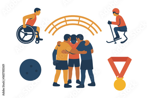 Diverse athletes participating in various sports with a focus on teamwork and achievement during a competitive event