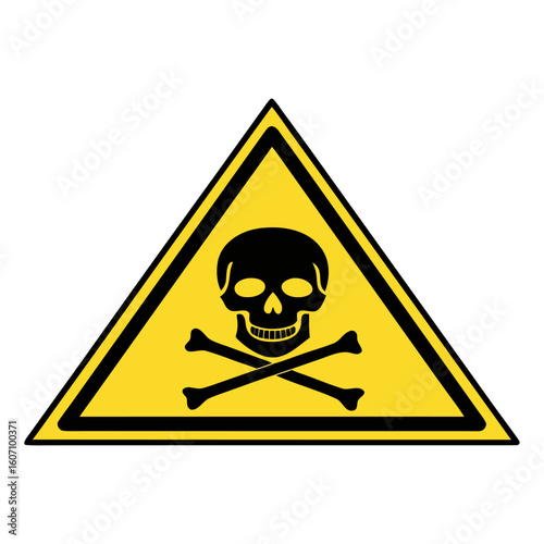 Warning sign with skull and crossbones on a yellow triangle, be careful