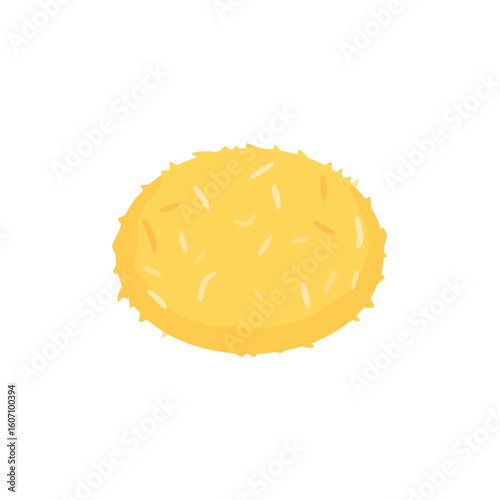 Round yellow haystack with a spiky texture. A simple cartoon illustration of a dry hay bale for farming and agricultural themes.