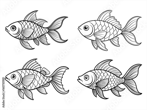 coloring page line art the goldfish black vector bundle