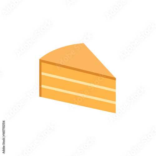 Isometric slice of orange layer cake with cream filling, a minimalist vector icon.