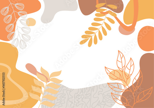 Abstract Autumnal Floral Background with Leaves and Warm Colors