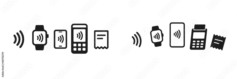 Illustration of contactless payment methods showing various devices, including watches and smartphones, that enhance transaction convenience Illustration of contactless payment methods showing various devices, including watches and smartphones, that enhance transaction convenience