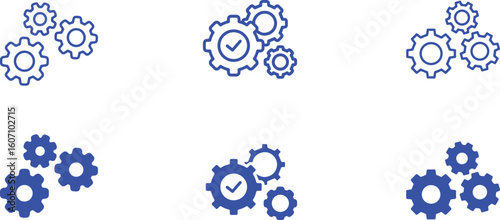 set of blue gears, cogs icon, mechanical design elements, abstract industrial pattern, blueprint style, engineering diagram, technical illustration, vector graphics
