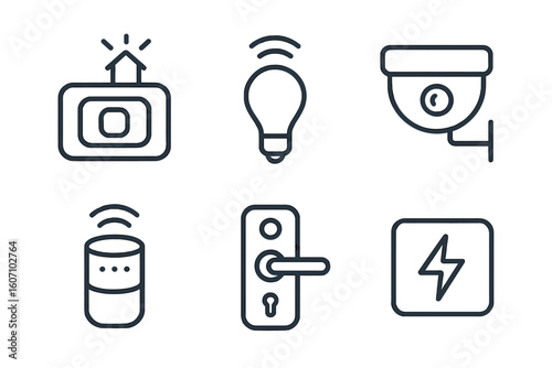 Smart home technology icons showcase modern devices for enhanced security and convenience at home