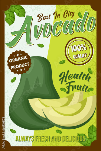 Vintage farm fresh avocado fruit poster design