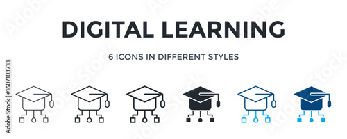 Digital Learning Icon In Different Style Vector Illustration. Designed In Thin Line, Regular Line, Bold Line, Glyph, Color Line, And Color Glyph Style Can Be Used For Web