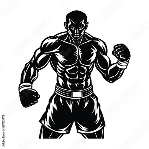 Vector a boxer stand with pose vector silhouette on white background