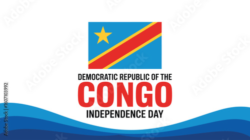 flag of democratic republic of the congo with yellow star, red diagonal stripe, and independence day text celebrating national pride and identity