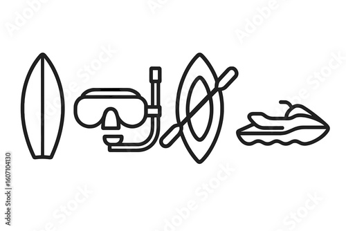 Water sports equipment for fun and adventure at the beach during summer season