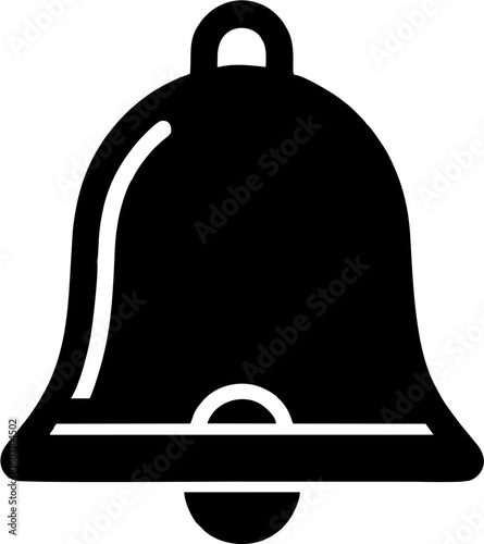 Flat bell icon in black and white style. Commonly used for notifications, alerts, and reminders in applications.
