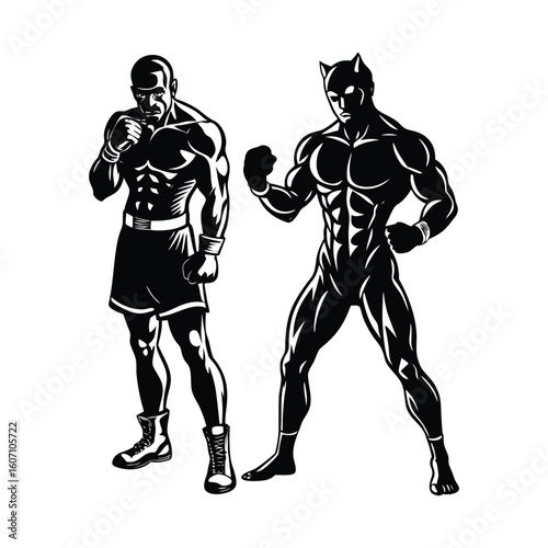 Vector a boxer stand with pose vector silhouette on white background