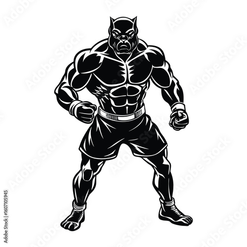 Vector a boxer stand with pose vector silhouette on white background