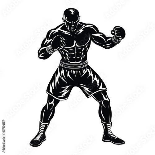 Vector a boxer stand with pose vector silhouette on white background
