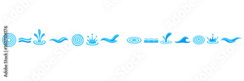 Creative blue water symbols convey various movements and elements associated with water