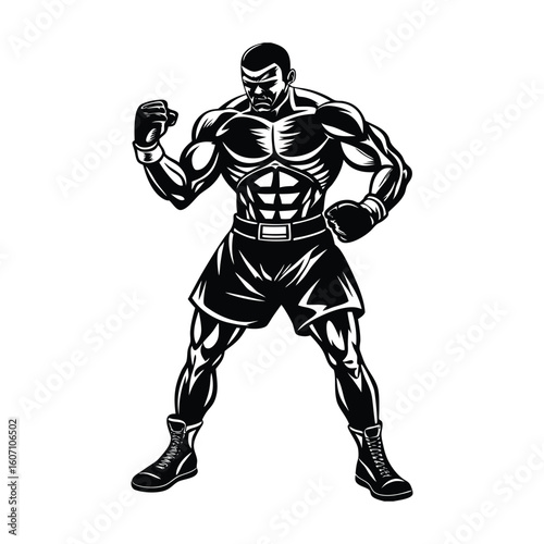 Vector a boxer stand with pose vector silhouette on white background