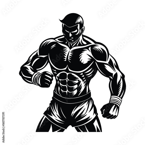 Vector a boxer stand with pose vector silhouette on white background