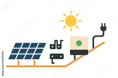 Solar energy system harnessing sunlight for electricity generation with panels and a smart inverter in a clean environment