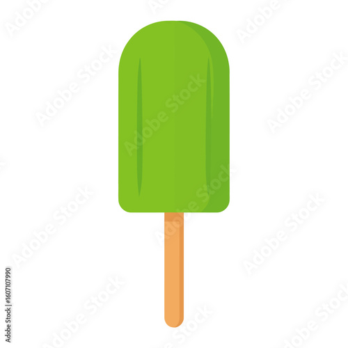 A vibrant lime green popsicle with a rounded top, shown on a wooden stick in a flat vector style.