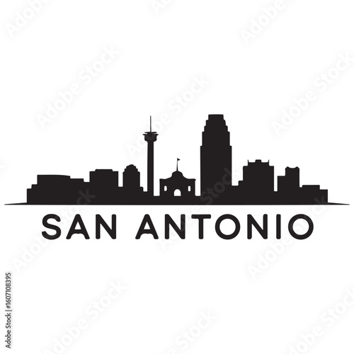 San Antonio city simple silhouette. Modern urban background. Vector skyline. Vector black silhouette. with white background