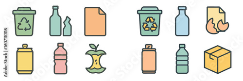 Recycling symbols and items display illustrating the importance of waste management in daily life