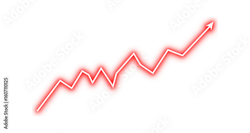Red neon arrow graph line chart moving up concept of stock market business growth, financial profit, rising economy. Business grow up sign. Vector illustration.