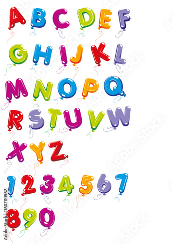 All the letters of the alphabet and the numbers from 0-9 written with balloons