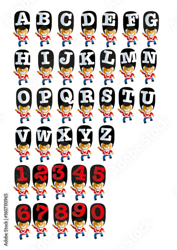 Fotografie All the letters of the alphabet and the numbers from 0-9 written on the caps of