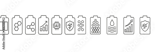 Unique battery icons representing energy storage concepts, technology, and data analysis trends in modern design