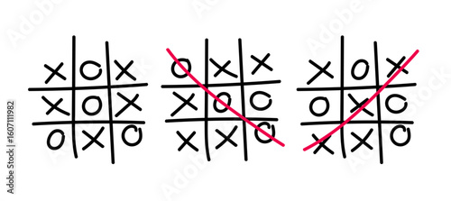 Tic tac toe doodle play Tic tak toe hand drawn illustration XO game