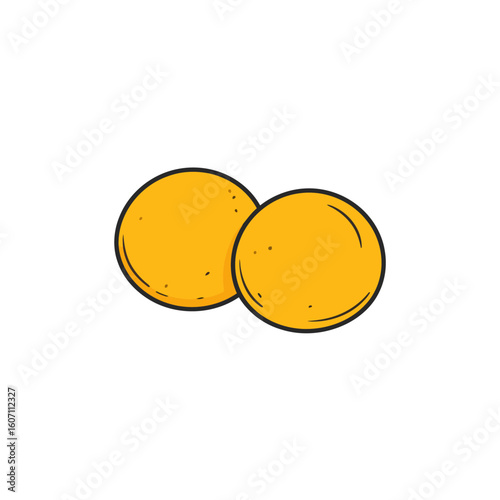 Two hand-drawn yellow egg yolks in a simple cartoon doodle style.