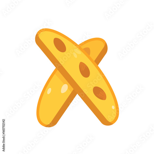 Crispy Italian almond biscotti cookies crossed in a flat vector style.