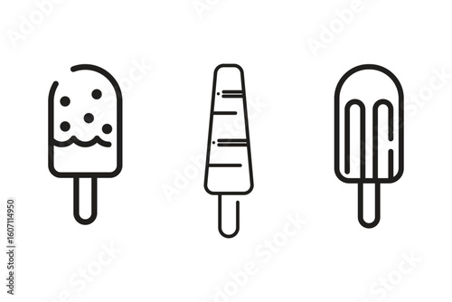 Minimal striped popsicle icon in black outline style with diagonal pattern. Ideal for summer snack branding, frozen dessert clipart, and modern food and drink packaging designs

