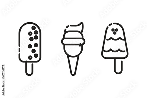 Swirl soft serve ice cream cone in black outline style. Minimal dessert icon suitable for food branding, summer menu, frozen treat illustration, and packaging design

