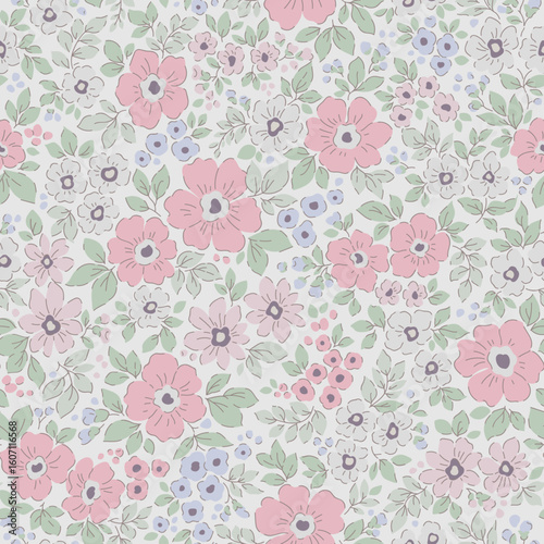 Wallpaper Mural Vector seamless pattern. Vintage pattern in small flowers. Small white, pink and blue pastel flowers. Gray background. Liberty floral background. Hand drawn flowers. Abstract modern trendy pattern.
 Torontodigital.ca