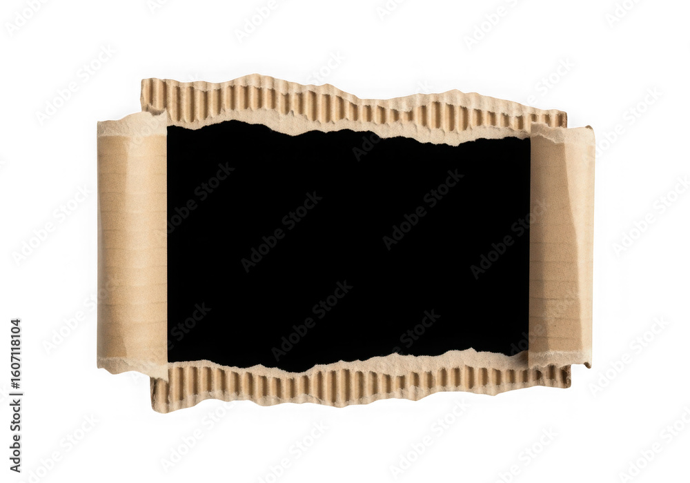Fototapeta premium Corrugated cardboard torn frame paper texture element isolated on transparent background