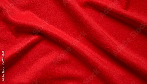 Red Fleece Fabric Texture. Fold Surface. Textile Material. Background.