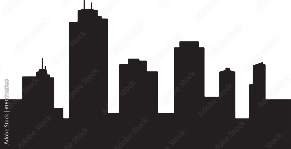 Fototapeta premium Minimalist Black and White Cityscape Silhouette Featuring a Row of Skyscrapers Against a White Background Ideal for Modern Designs and Urban Themed Projects and Creative