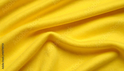 Bright Yellow Fleece Fabric Texture. Fold Surface. Textile Material. Background.
