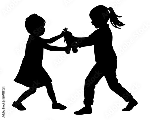  Children Fighting Over Toy Silhouette Vector