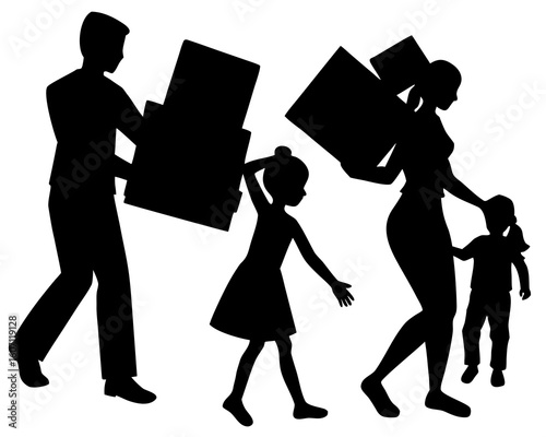 Family Moving House Silhouette Vector