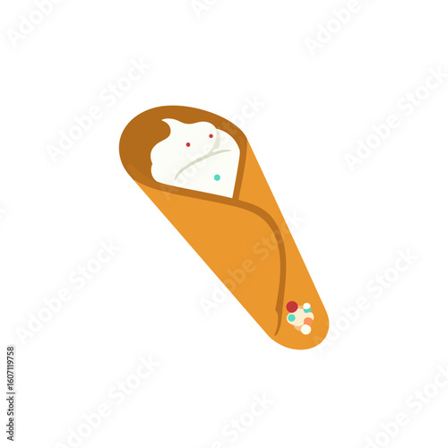 Stylized Italian cannoli pastry with a crispy shell, sweet cream filling, and colorful sprinkles.