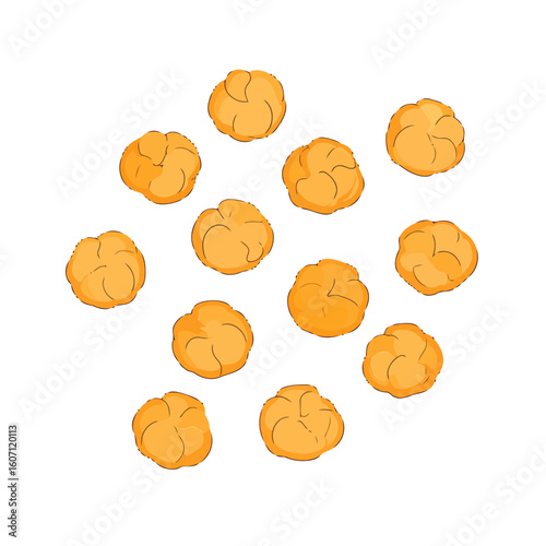 Hand-drawn illustration of scattered golden p?o de queijo, Brazilian cheese bread.
