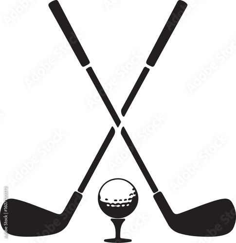 Crossed golf clubs and ball on tee sport